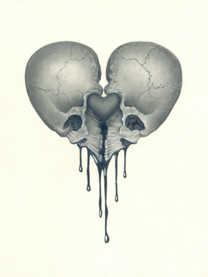 Heart Skulls Pencil Drawing Print 16”x20”