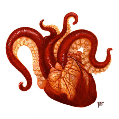 Tentacled Heart 12”x12” watercolor print